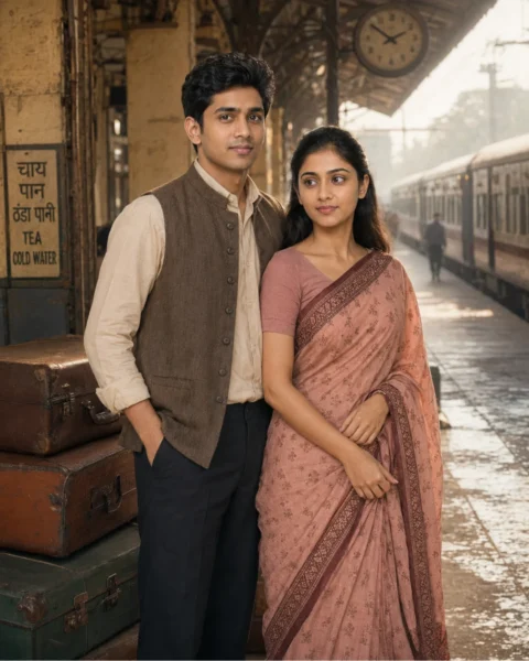 7 Gemini AI Retro Couple Photo Prompts to Copy - LatestImage Retro couple portrait at an old railway station created with Gemini AI