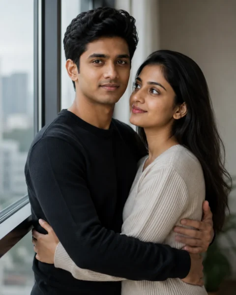 7 Best Couple Hug Prompts for Gemini AI - LatestImage Adult couple sharing a quiet embrace beside a large apartment window in soft daylight